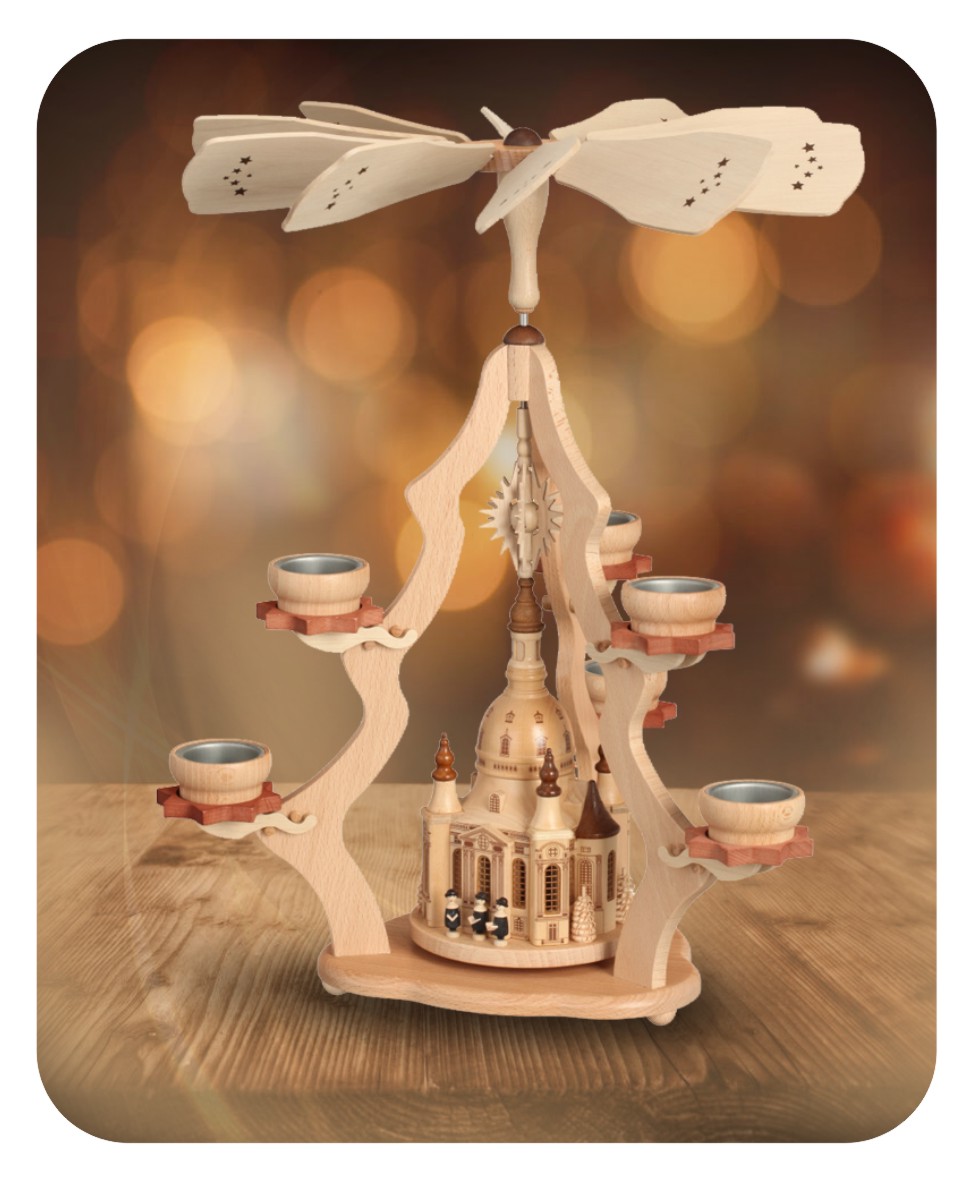 Tischpyramide mit Dresdner Frauenkirche für sechs Teelichter